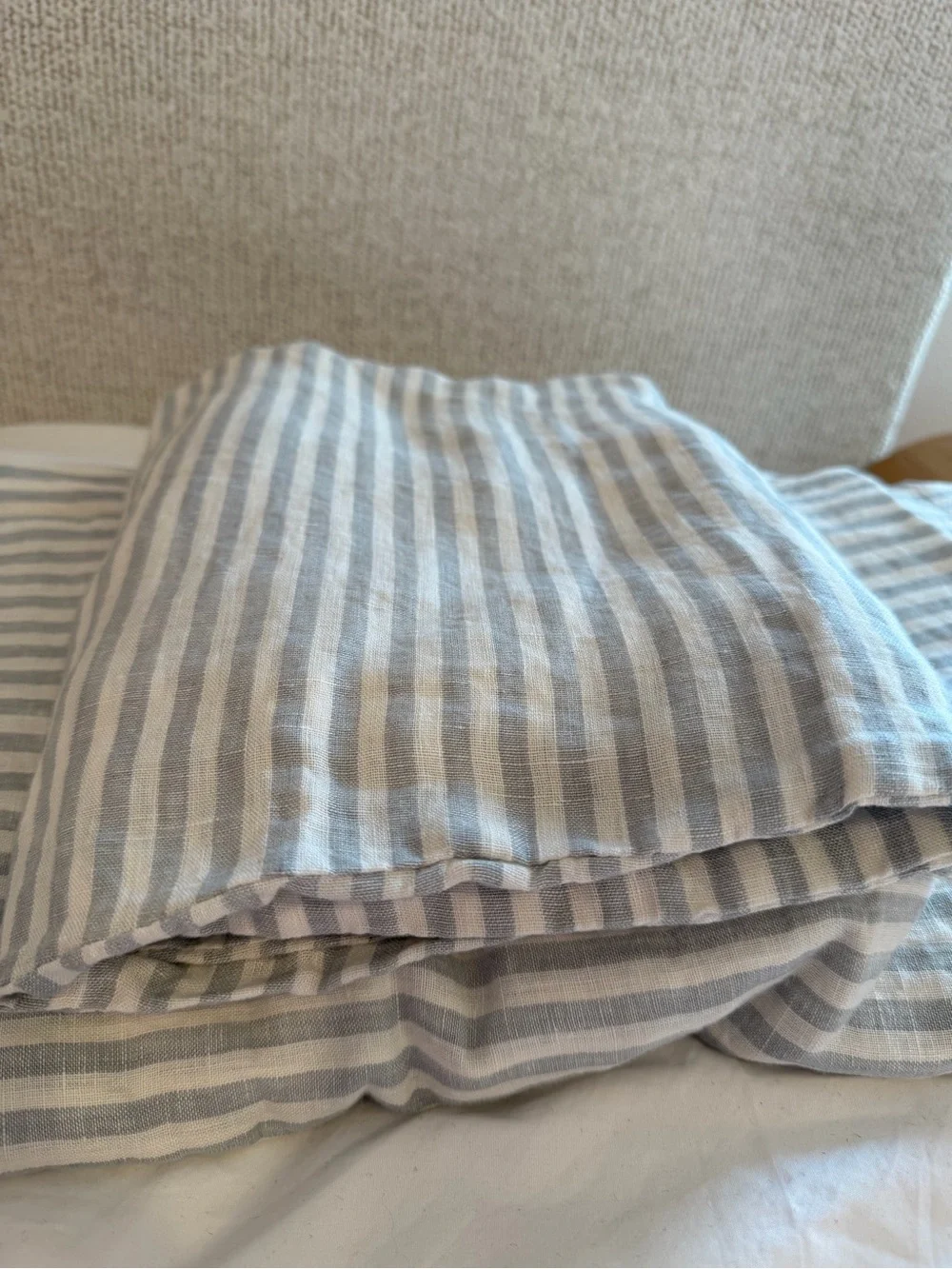 Quince European Linen Duvet Cover Set King / Cal King Mist/White Stripe